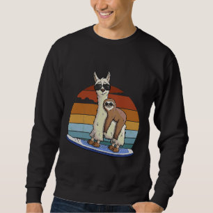 Hipster Sloth On Llama Stand Up Paddle Sweatshirt