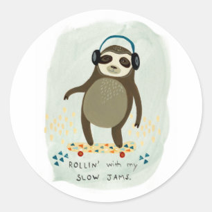 Hipster Sloth Rollin' With My Slow Jams Classic Round Sticker