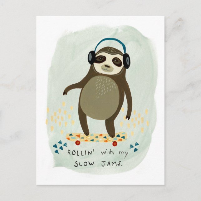 Hipster Sloth | Rollin' With My Slow Jams Postcard (Front)