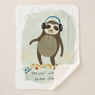 Hipster Sloth Rollin' With My Slow Jams Sherpa Blanket