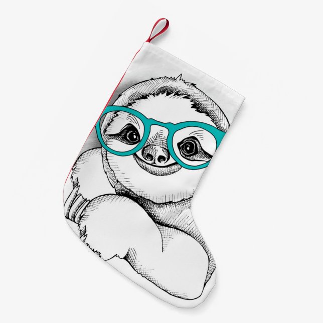 Hipster Sloth Small Christmas Stocking (Front (Hanging))