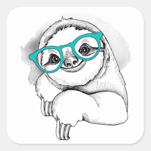 Hipster Sloth Square Sticker