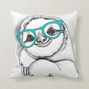 Hipster Sloth Throw Pillow