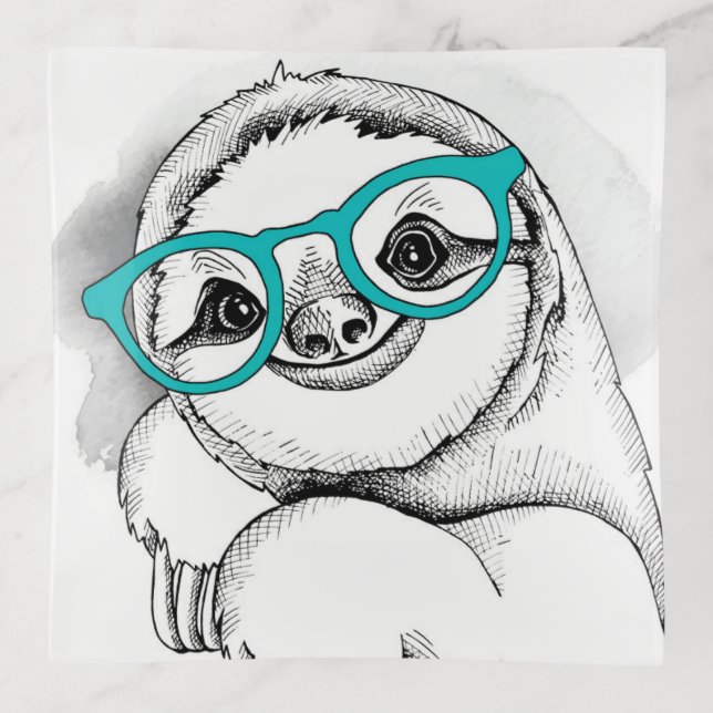 Hipster Sloth Trinket Tray (Front)