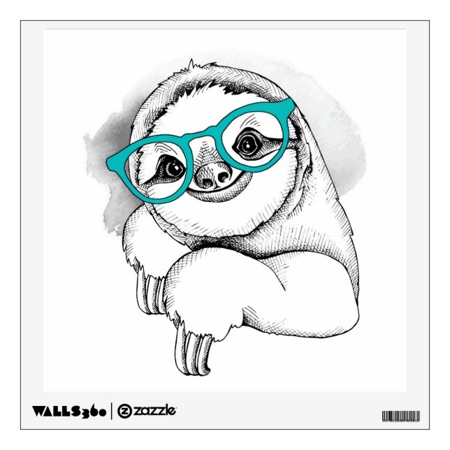 Hipster Sloth Wall Decal (Front)