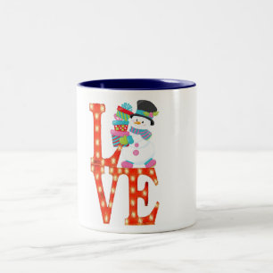 hipster snowman presents love merry christmas Two-Tone coffee mug
