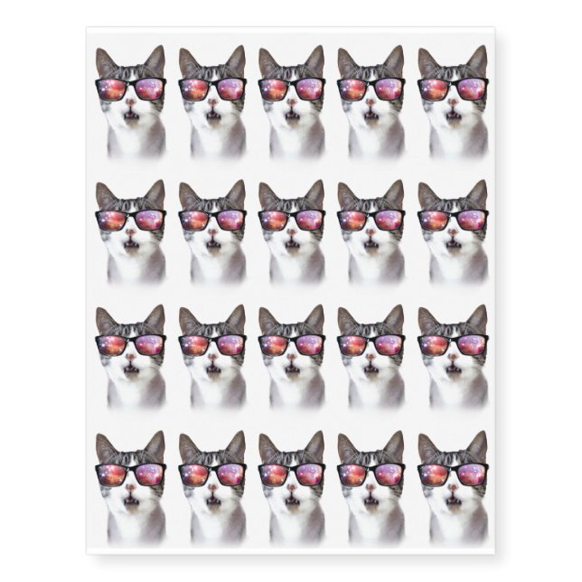 Hipster Space Cat Temporary Tattoos (Front)