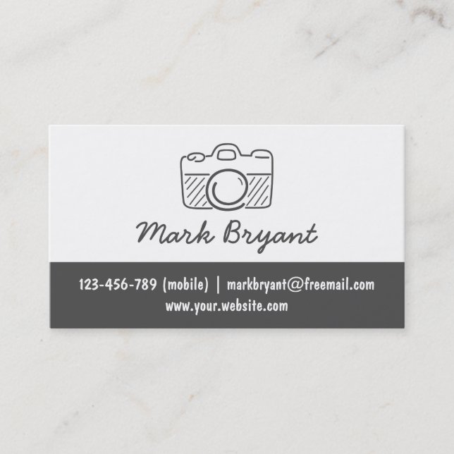 Hipster, Stylish, Camera Doodle, Photographer Business Card (Front)