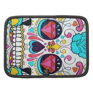 Hipster Sugar Skull and Teal Blue Floral Roses Folio Planners