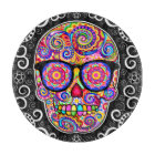 Hipster Sugar Skull Glass Cutting Board - Colorful