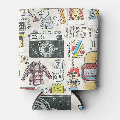 Hipster swag hand_drawn doodle set can cooler