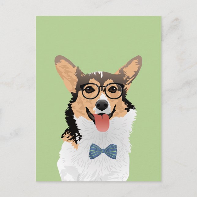 Hipster Sweet Black Tan White Pembroke Welsh Corgi Postcard (Front)