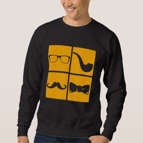 Hipster Symbols Mustache Pipe Smoker Glasses Bow T Sweatshirt