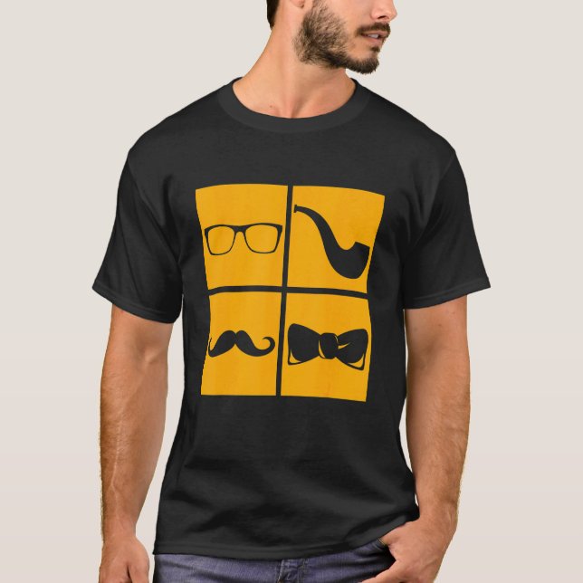 Hipster Symbols Mustache Pipe Smoker Glasses Bow T T-Shirt (Front)