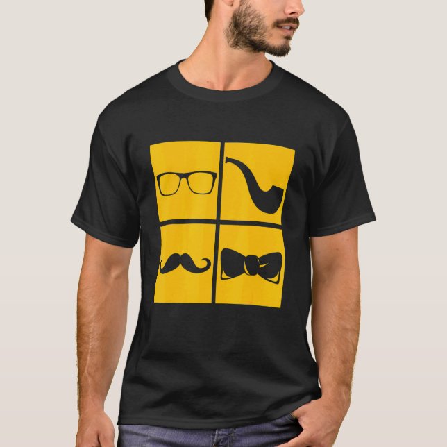 Hipster Symbols Mustache Pipe Smoker Glasses Bow T T-Shirt (Front)