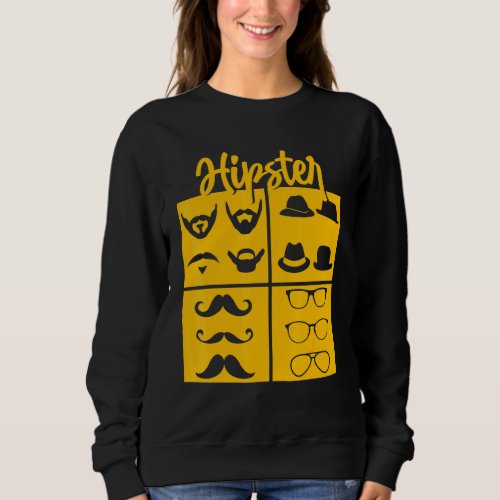 Hipster Symbols Pipe Smoker Mustache Glasses Bow T Sweatshirt