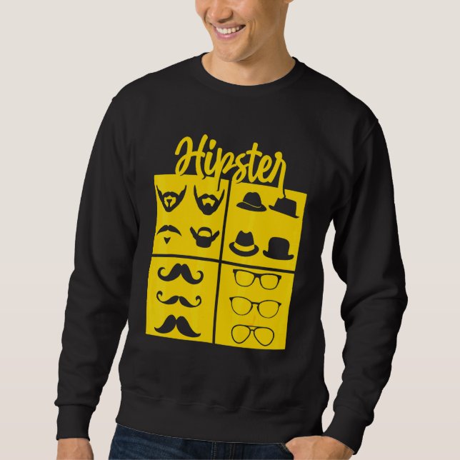Hipster Symbols Pipe Smoker Mustache Glasses Bow T Sweatshirt (Front)
