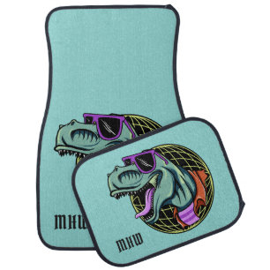 Hipster T-Rex custom monogram car floor mats