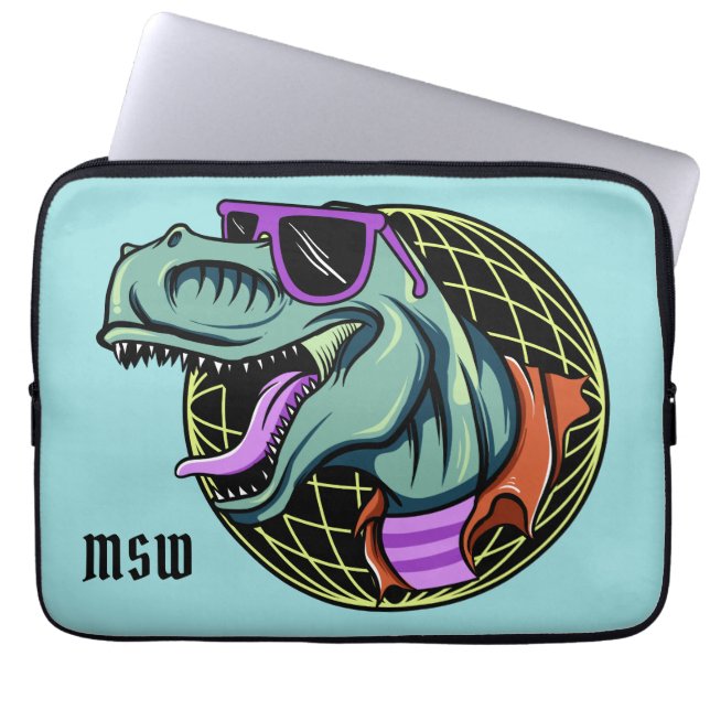Hipster T-Rex custom monogram laptop sleeves (Front)
