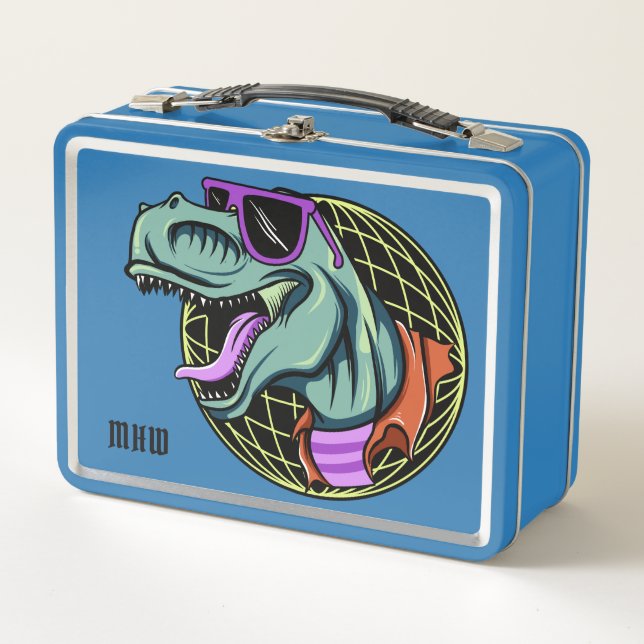 Hipster T-Rex custom monogram lunch boxes (Front)
