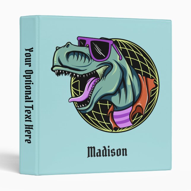 Hipster T-Rex custom name & color 3 Ring Binder (Front/Spine)