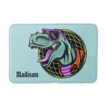 Hipster T-rex Custom Name & Color Bath Mats by PizzaRiia at Zazzle