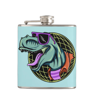 Hipster T-Rex custom name & color flask