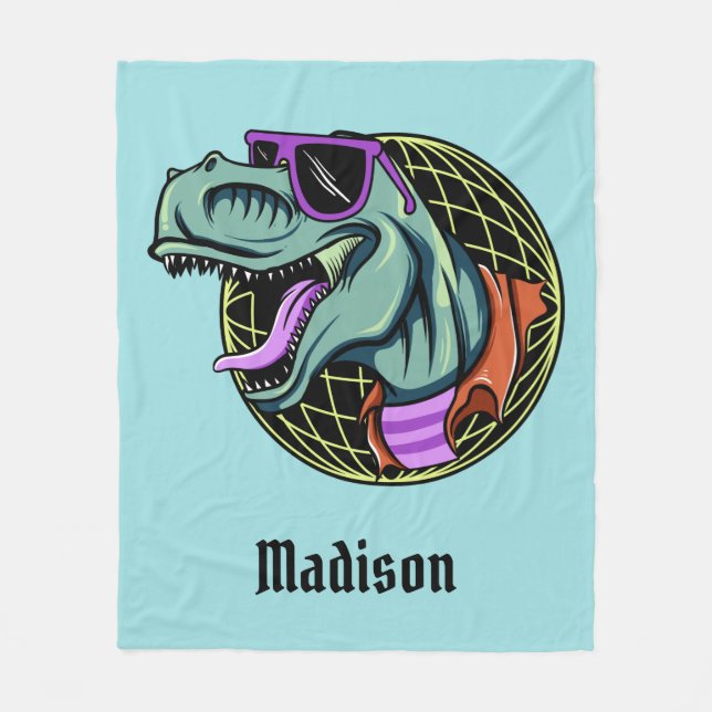 Hipster T-Rex custom name & color fleece blankets (Front)
