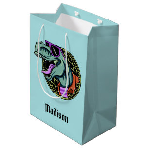 Hipster T-Rex custom name & color gift bags