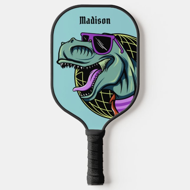 Hipster T-Rex custom name & color Pickleball Paddle (Front)