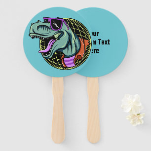 Hipster T-Rex custom text hand fan set
