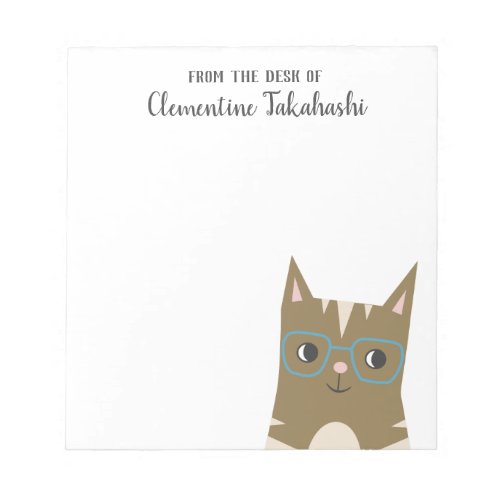 Hipster Tabby Cat  Add Your Name Notepad