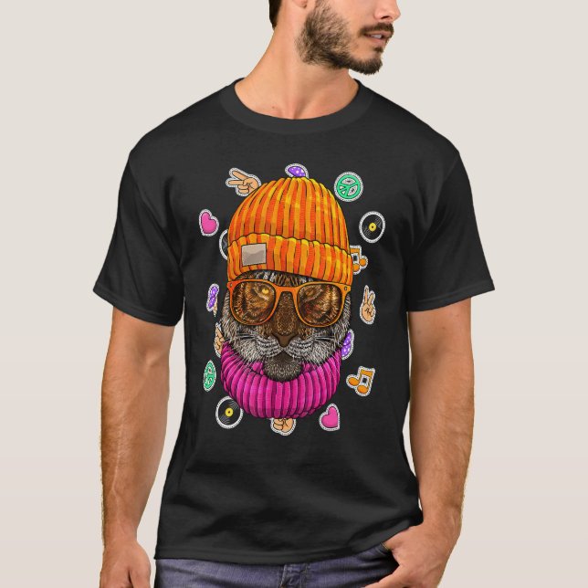 Hipster Tiger Geek Nerd Glasses Animal Love Peace  T-Shirt (Front)