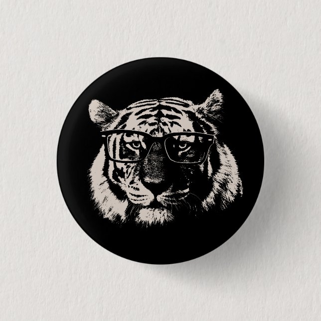 Hipster Tiger With Glasses Pinback Button (Front)