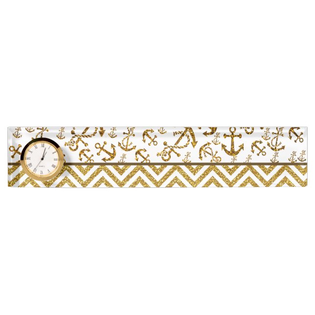 Hipster Trendy Anchor Chevron Glitter Photo Print Name Plate (Front)