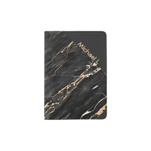 Hipster Trendy Marble Black Gold Gray Personalized Passport Holder