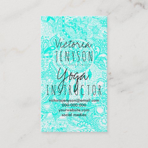 Hipster turquoise dreamcatcher floral doodles yoga business card