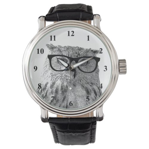 Hipster watch  funny owl with glasses photo