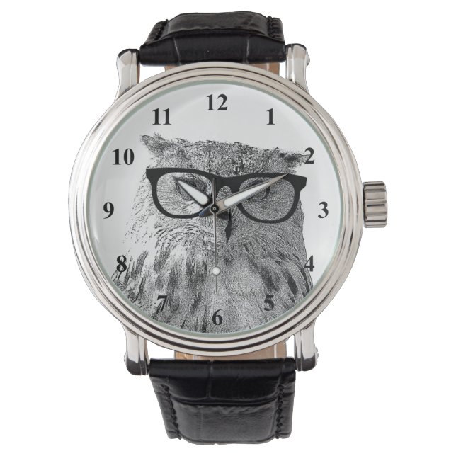 Hipster watch | funny owl with glasses photo (Front)