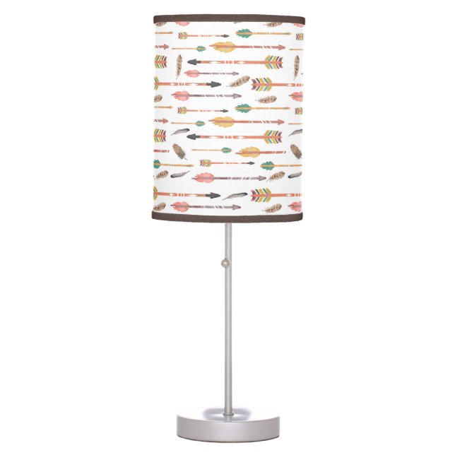 Hipster Watercolor Arrows & Feathers Table Lamp (Front)