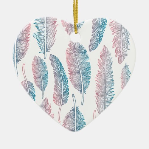 Hipster Watercolor Handdrawn blue pink feather Ceramic Ornament