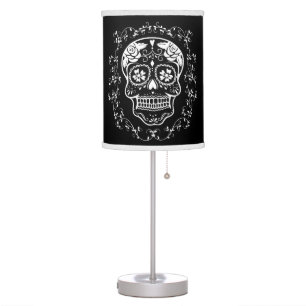 Hipster White Sugar Skull with Black Table Lamp