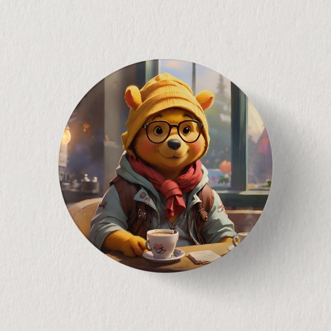 Hipster Winnie the Pooh 1 Button (Front)