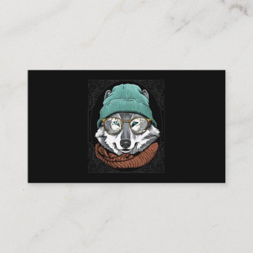 Hipster Wolf With Glasses Wildlife Forest Animal L Business Card
