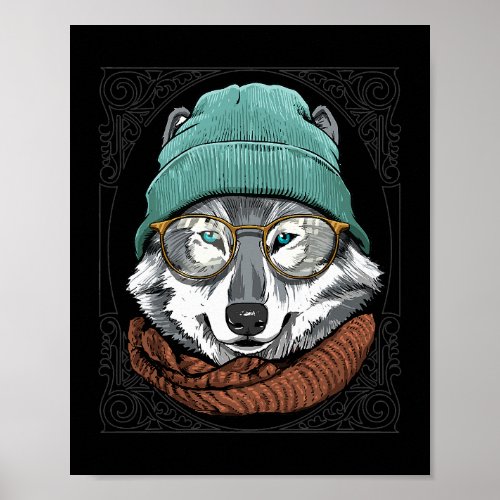 Hipster Wolf With Glasses Wildlife Forest Animal L Poster