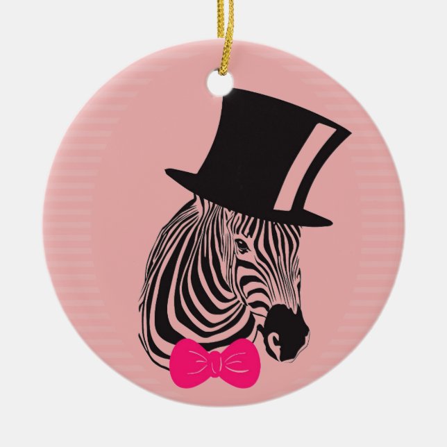 Hipster Zebra with top hat and Bow Tie Ceramic Ornament (Front)