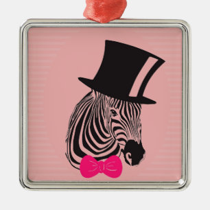 Hipster Zebra with top hat and Bow Tie Metal Ornament