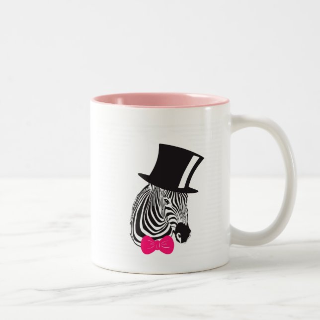 Hipster Zebra with top hat and Bow Tie Two-Tone Coffee Mug (Right)