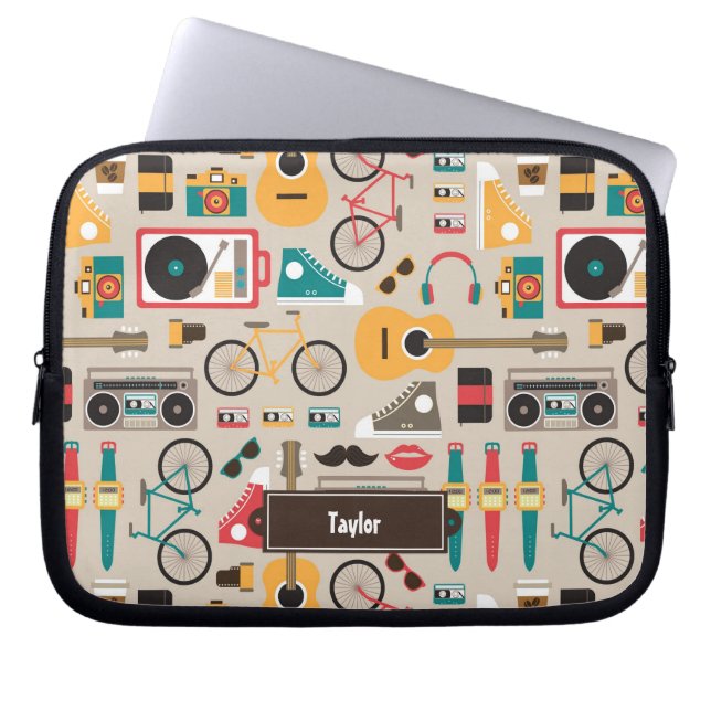 Hipsterrific Hipster Things Pattern (Cinereous) Laptop Sleeve (Front)