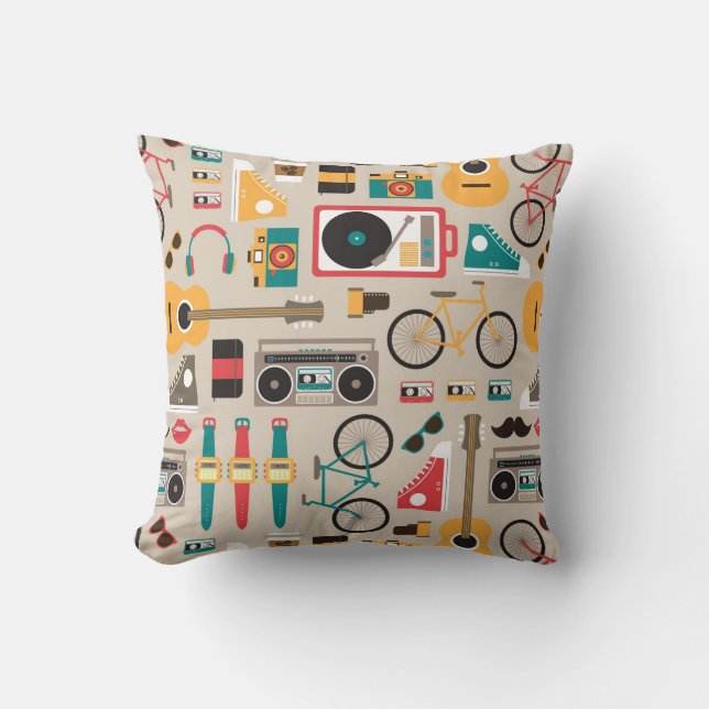 Hipsterrific Hipster Things Pattern (Cinereous) Throw Pillow (Front)